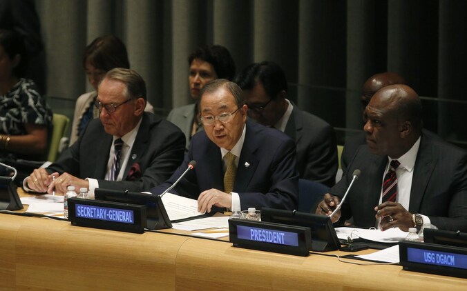 Secretaris-generaal van de VN, Ban Ki-Moon tijdens een vergadering in New York.