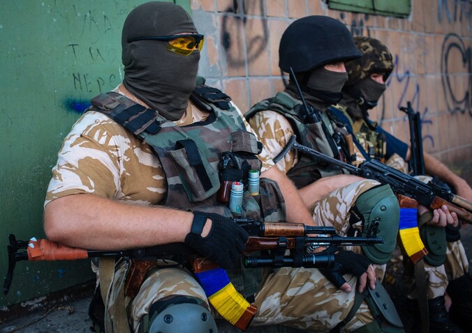 Oekraïense soldaten gisteren in de buurt van Donetsk.