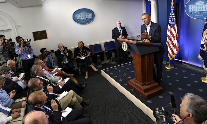 Obama sprak vandaag de pers toe.