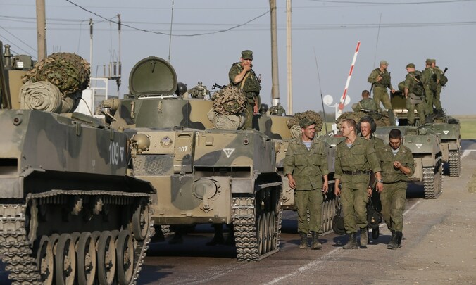 Russische tanks eerder deze week in Rostov, vlak bij de Russisch-Oekraïense grens.
