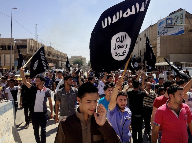 Pro-IS manifestanten in het Iraakse Mosoel.