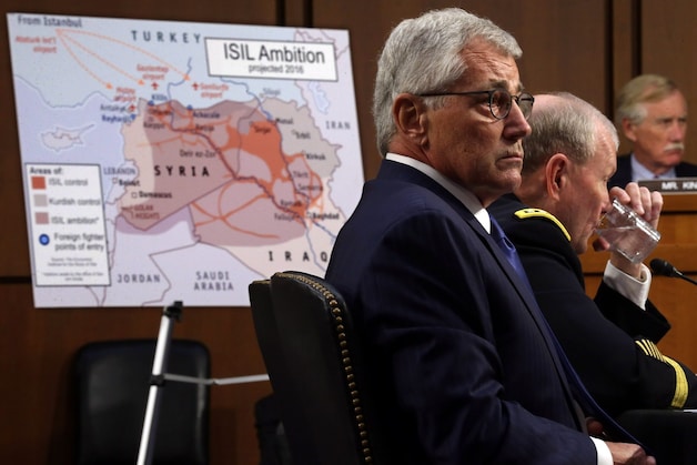 Minister van Defensie Chuck Hagel tijdens de Senaatscommissie.