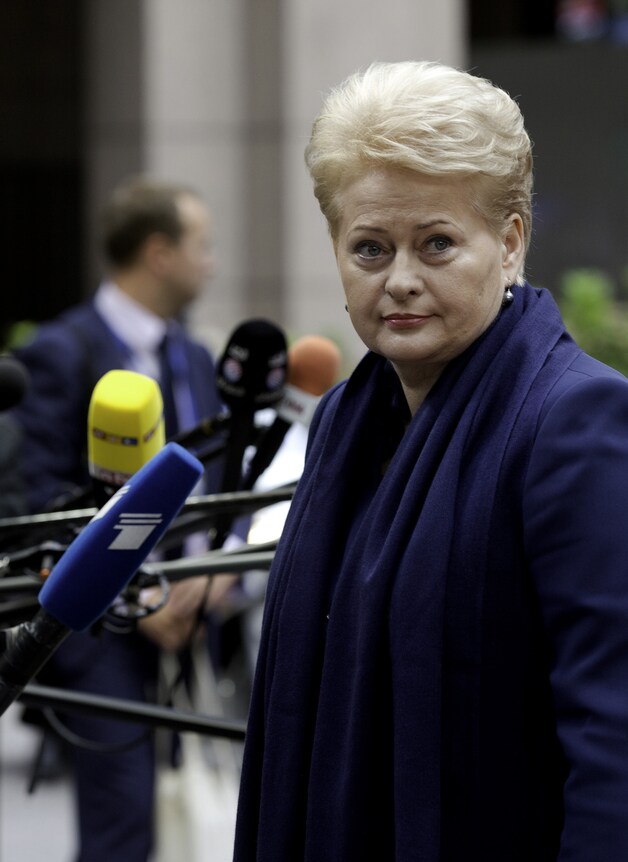 Dalia Grybauskaite spreekt met de pers in Brussel.