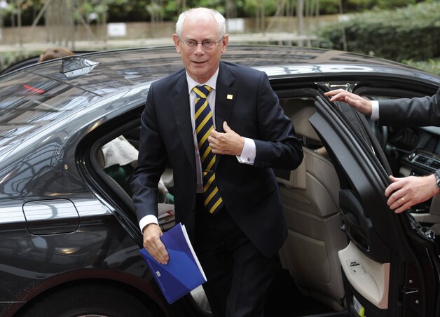 Herman Van Rompuy bij aankomst voor de EU-top.