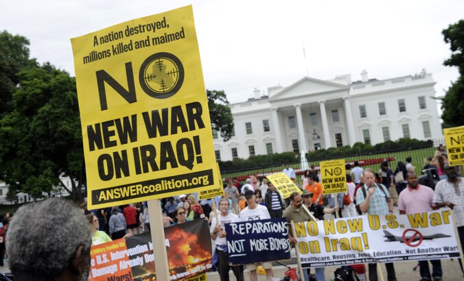 Het voorbije weekend werd voor het Witte Huis geprotesteerd tegen de hernieuwde Amerikaanse betrokkenheid in Irak.