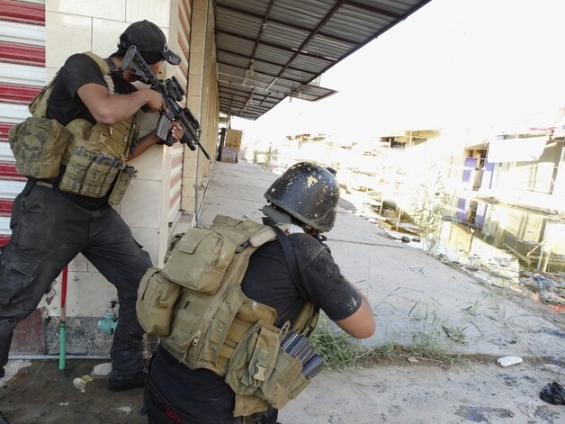 Iraakse speciale eenheden tijdens een patrouille in Ramadi, begin deze maand.