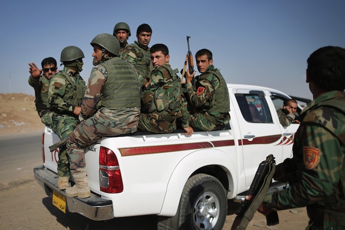 Militairen in Kalak, Irak.