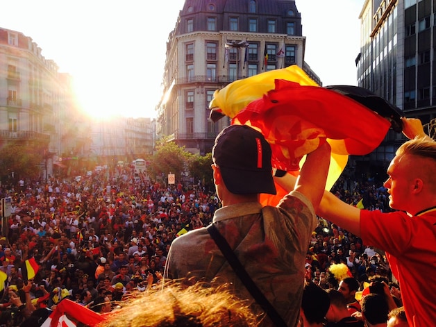 Uitzinnige supporters van de Rode Duivels in Brussel.