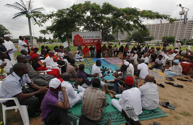Leden van de #BringBackOurGirls-campagne in Abuja.