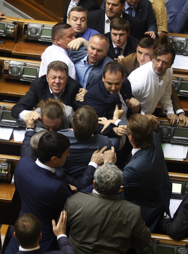Hevige discussie in het Oekraïense parlement vandaag.