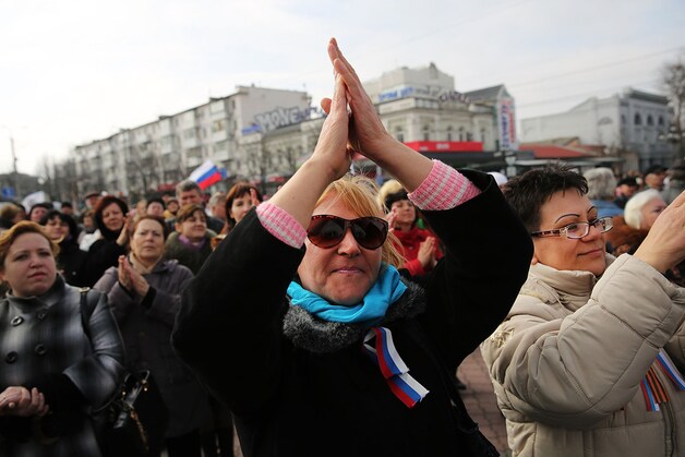 Pro-Russische betogers op de Krim.