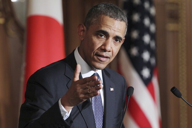 Obama tijdens zijn persconferentie in Japan.