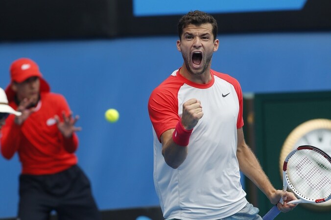 Een erg blije Grigor Dimitrov.