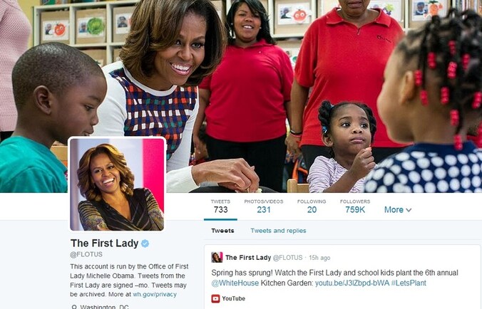 Michelle Obama heeft al een profiel met coverfoto
