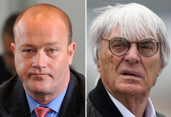 Ecclestone wordt ervan beschuldigd gewezen bankier Gribkowsky (l) te hebben omgekocht.
