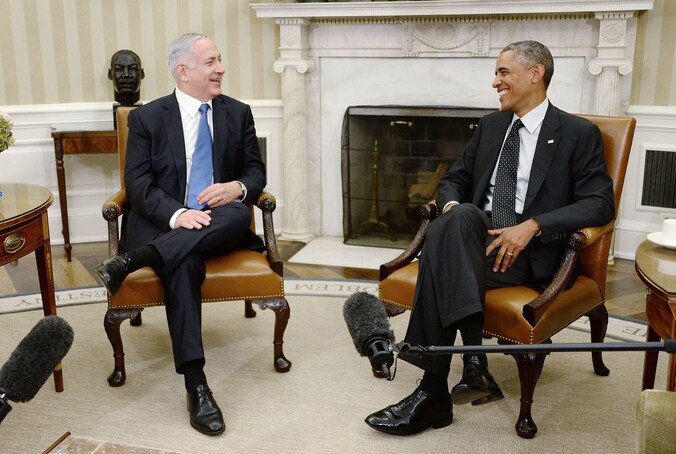Barack Obama in een onderhoud met Israëlisch premier Benjamin Netanyahu in het Witte Huis.