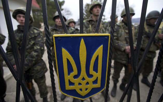 Oekraïense militairen op hun basis in Simferopol.