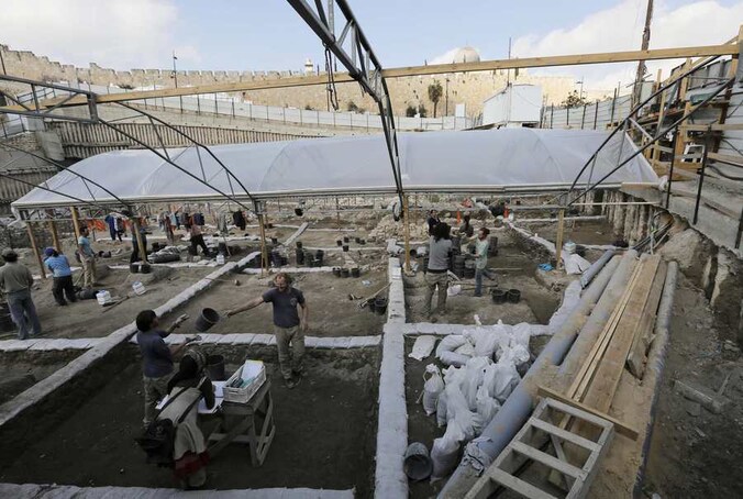 Archeologische resten nabij de oude stad van Jeruzalem, bekend geworden als de Stad van David.