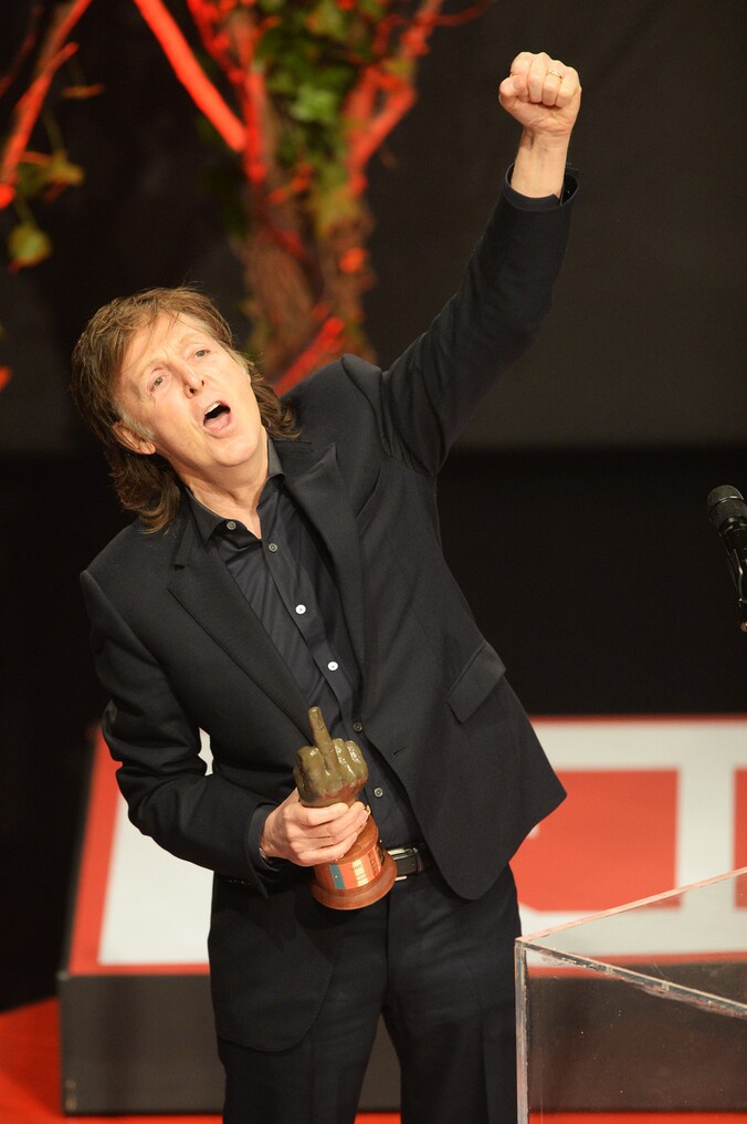 Paul McCartney gisterenavond tijdens de NME-awards.