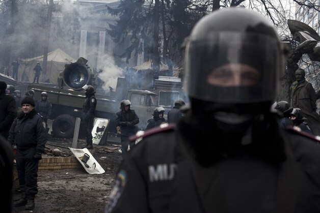 Oproerpolitie in Kiev.