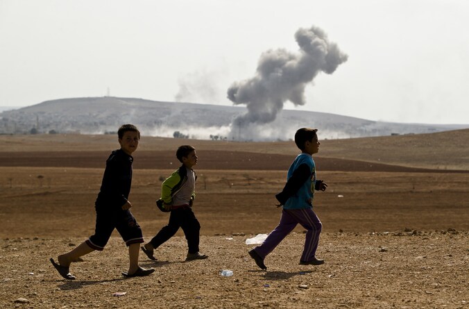 Kinderen nabij de stad Kobane in Syrië.