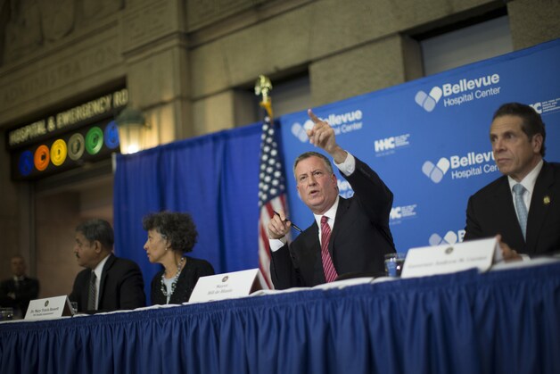 Bill De Blasio, burgemeester van New York, op de persconferentie.
