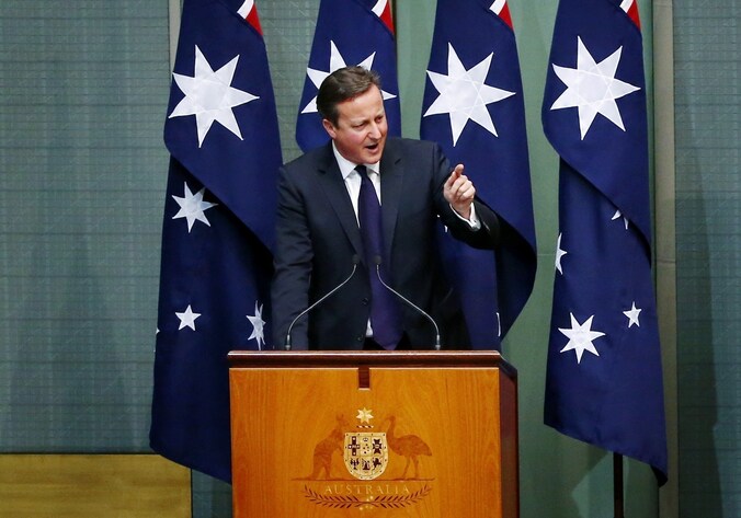 De Britse premier David Cameron spreekt het Australisch parlement toe