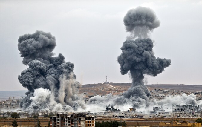 Een eerdere luchtaanval door de Verenigde Staten op Kobani, bij de Syrisch-Turkse grens.
