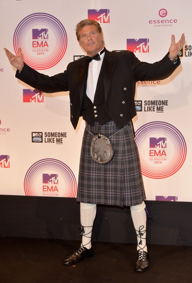 David Hasselhoff liet zich opmerken in een kilt.