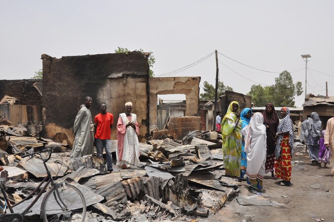 Een door Boko Haram verwoest dorp in Nigeria.