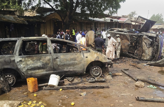 De plek van een bomaanslag in Nigeria begin deze week.