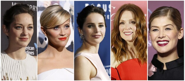 De genomineerden Marion Cotillard, Reese Witherspoon, Felicity Jones, Julianne Moore en Rosamund Pike.