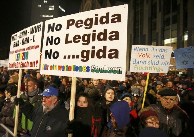Protest tegen Pegida in Leipzig.