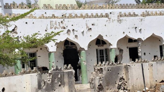 Een moskee in Mararaba-Mubi waar Boko Haram-militanten zich schuilhielden. Het Nigeriaanse leger probeert de terreurgroep te vernietigen.
