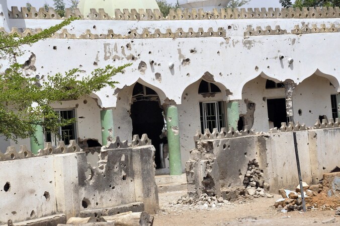 Een moskee in Mararaba-Mubi waar Boko Haram-militanten zich schuilhielden. Het Nigeriaanse leger probeert de terreurgroep te vernietigen.