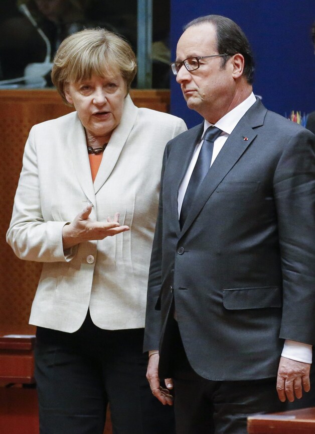 De Duitse bondskanselier Merkel en de Franse president Hollande.