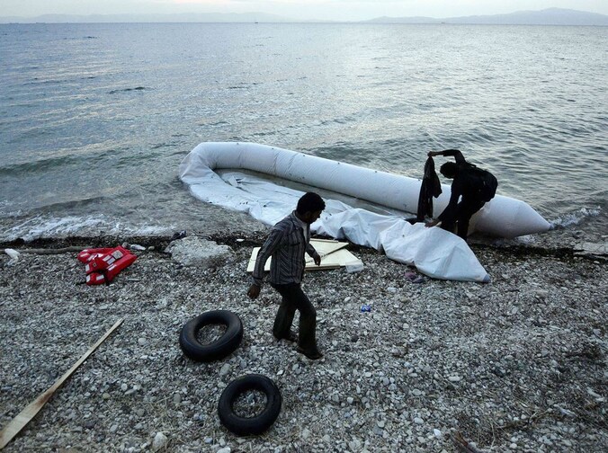 Vluchtelingen komen aan op het Griekse eiland Lesbos.