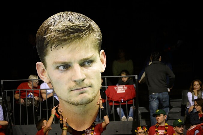 De Belgische fans pronken met een gigantisch portret van David Goffin.