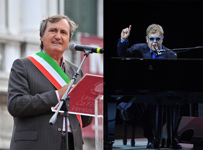 De burgemeester van Venetië en de popzanger Elton John.