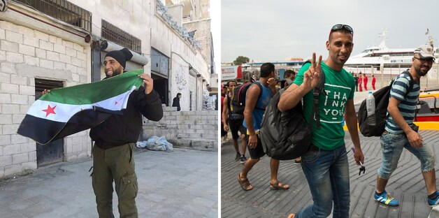 Laith in Aleppo (links) en in Kos (rechts).