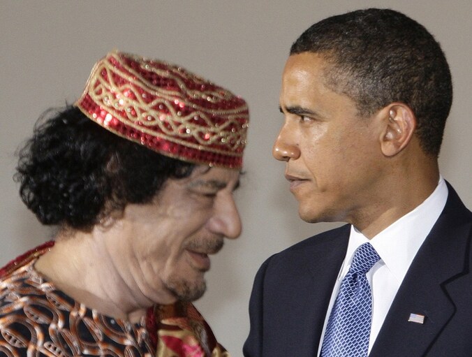 Kadhafi en Obama in 2009.