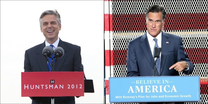 Jon Huntsman en Mitt Romney.
