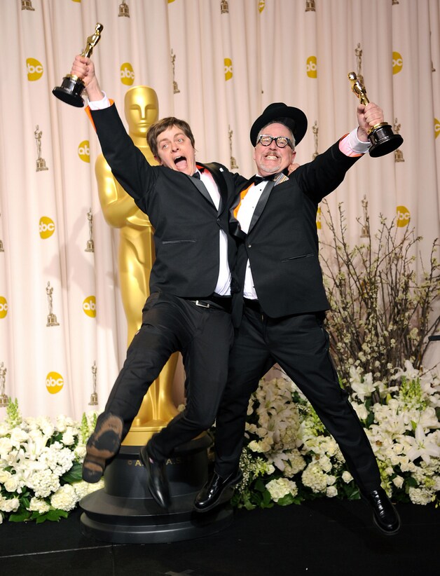De winnaars voor beste animatiekortfilm kunnen hun blijdschap niet bedwingen.