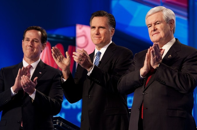 Rick Santorum, Mitt Romney en Newt Gingrich.