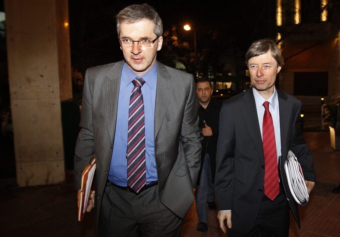 Klaus Masuch van de Europese Centrale Bank en voorzitter van de Europese Commissie Matthias Morse in Athene.