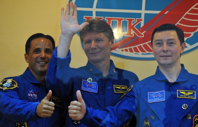Joseph Acaba, Gennady Padalka en Sergei Revin.