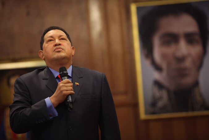 De Venezolaanse president Hugo Chavez.