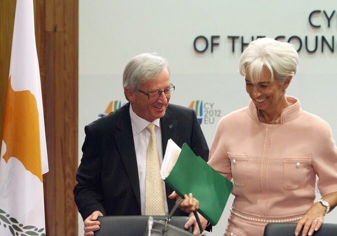 Jean-Claude Juncker en directeur van het IMF Christine Lagarde.