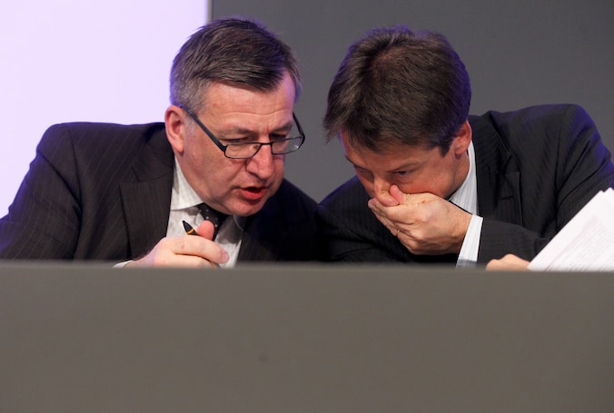 Minister van Financiën Steven Vanackere en zijn collega van Begroting, Olivier Chastel.