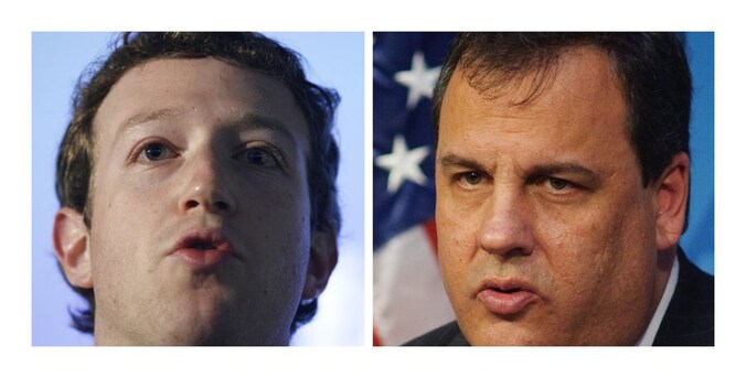 Mark Zuckerberg (l.) en Chris Christie (r.).